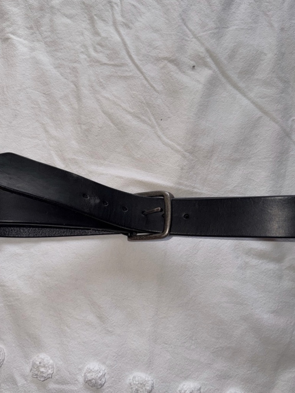 Men's Black Leather Belt with Brushed Metal Buckle